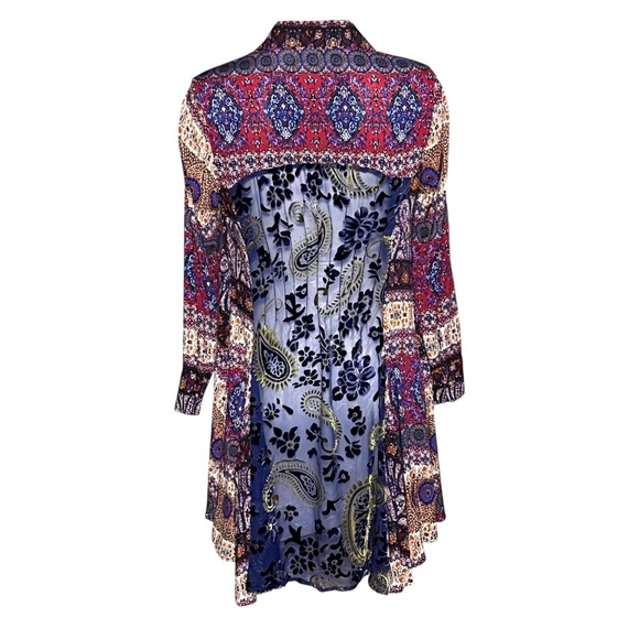 Aratta Silent Journey Boho Paisley Floral Velvet Burnout Tunic Dress Size M - Picture 1 of 10
